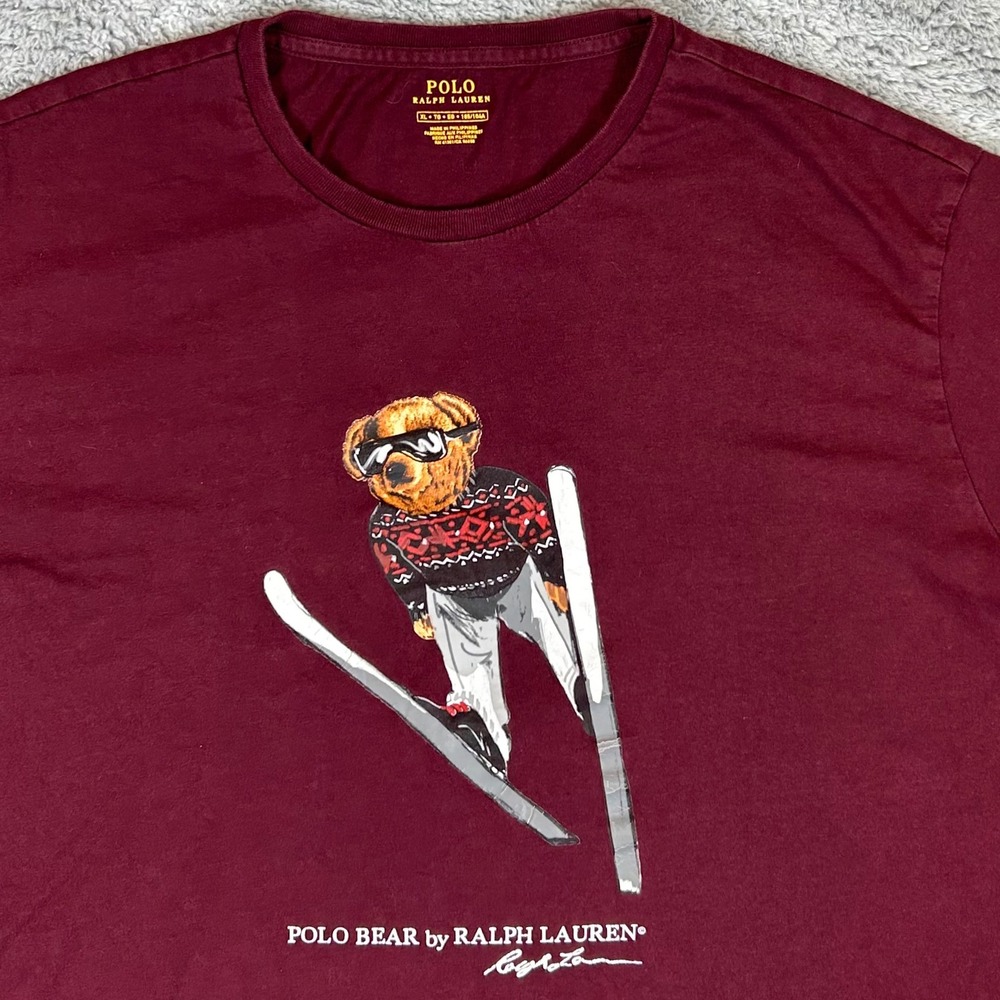 Polo Ralph Lauren Skiing Polo Bear Graphic T-Shirt Burgundy XL Mens